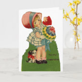 Carte de Saint-Valentin Vintage Fille avec Chien (Fleur jaune)