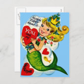Carte de Saint-Valentin vintage Retro Cute Mermaid (Devant / Derrière)