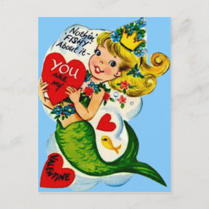 Carte de Saint-Valentin vintage Retro Cute Mermaid
