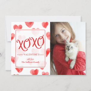 Carte de Saint Valentin XOXO Watercolor Hearts