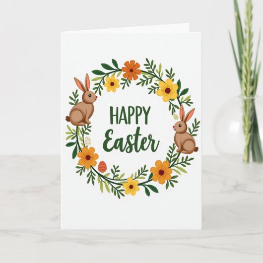 Carte de saison de couronne de printemps heureuse (Devant)