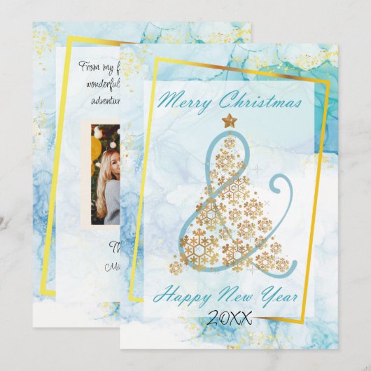 Carte de saison en marbre bleu Noël (Devant / Derrière)