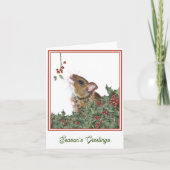 Carte de saison festive Souris, Houx, Gui (Devant)