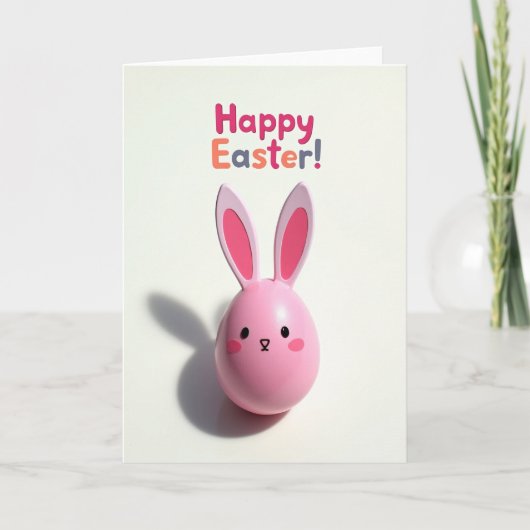 Carte de saison Lapin Rose Heureux (Devant)