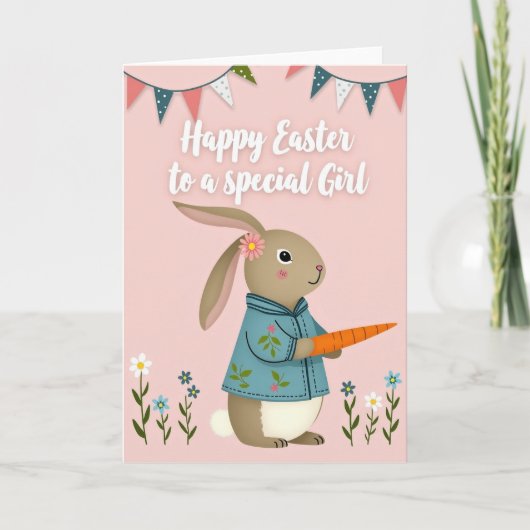 Carte de saison printanière de lapin floral (Devant)