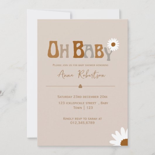 Carte de salle de bain bébé Boho modifiable (Devant)