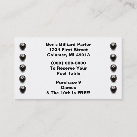 Carte de salle de billard de la boule huit du (Devant)