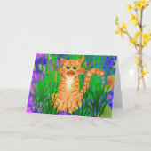 CARTE DE SALUT CHAT MARMALADE (Fleur jaune)
