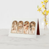 CARTE DE SALUT PLIÉE : MUCHA : SAISONS (Fleur jaune)