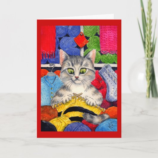 Carte de salutation ou de note de chat de tricot (Devant)