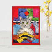 Carte de salutation ou de note de chat de tricot (Fleur jaune)