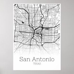Carte de San Antonio - Texas TX - Poster de carte 
