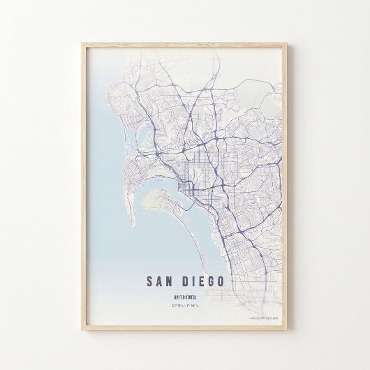 Carte de San Diego Imprimée Affiche Décoration Mur