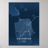 Carte de San Francisco bleue, affiche, décoration (Devant)