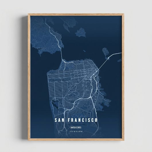 Carte de San Francisco bleue, affiche, décoration