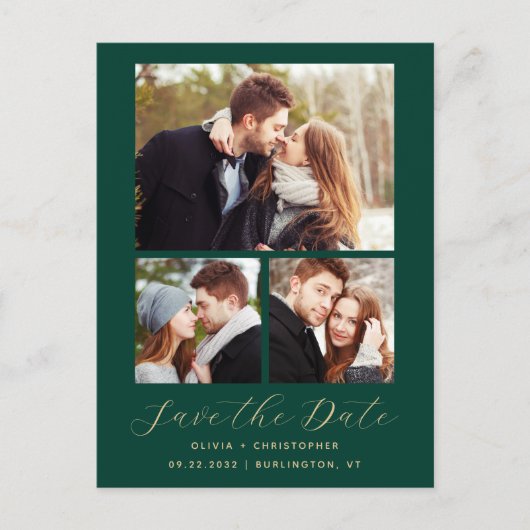 Carte de sauvegarde de date 3-Photo Vert Emeraude  (Devant)