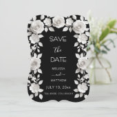 Carte de sauvegarde de date 3D Roses noires et bla (Debout devant)