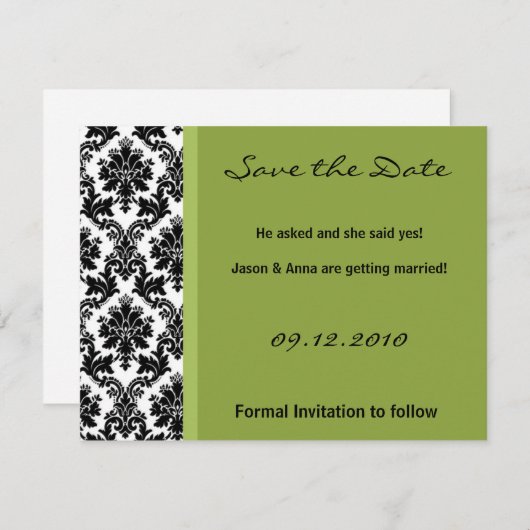 Carte de sauvegarde de date 4x5 - Damassé noir et  (Devant / Derrière)