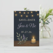 Carte de sauvegarde de date à plat – Rustic Night (Debout devant)