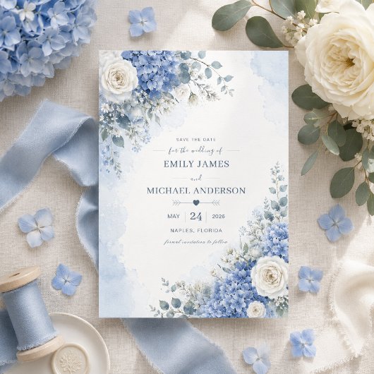 Carte de sauvegarde de date Blue Hydrangea