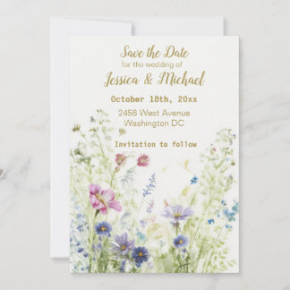 Carte de sauvegarde de date Bohème Florale Fleurs