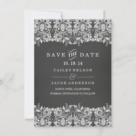 Carte de sauvegarde de date Chalkboard & Lace (Devant)