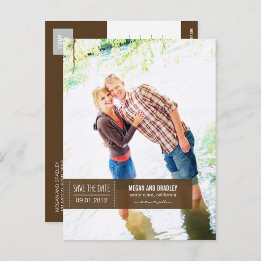 Carte de sauvegarde de date chic - Marron (Devant / Derrière)