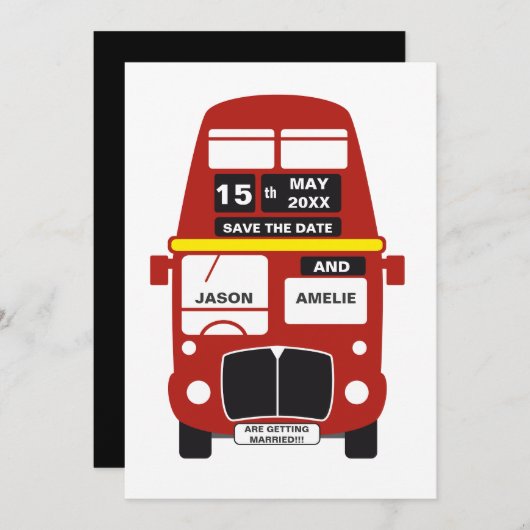 Carte de sauvegarde de date de bus de Londres noir (Devant / Derrière)