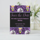 CARTE DE SAUVEGARDE DE DATE DE FÊTE NOIR VIOLET PA (Debout devant)