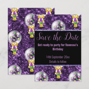 CARTE DE SAUVEGARDE DE DATE DE FÊTE PAILLETÉE VIOL