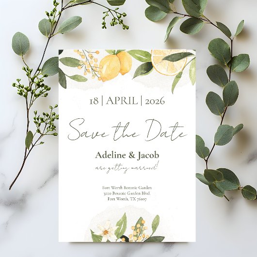 Carte de sauvegarde de date de jardin de citron