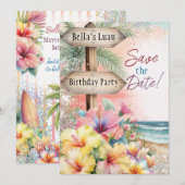 Carte de sauvegarde de date de Luau de plage tropi (Devant / Derrière)