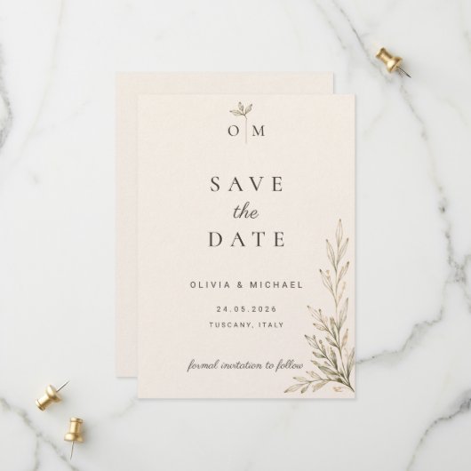 Carte de sauvegarde de date de mariage à branche d (Devant/Arrière en situation)