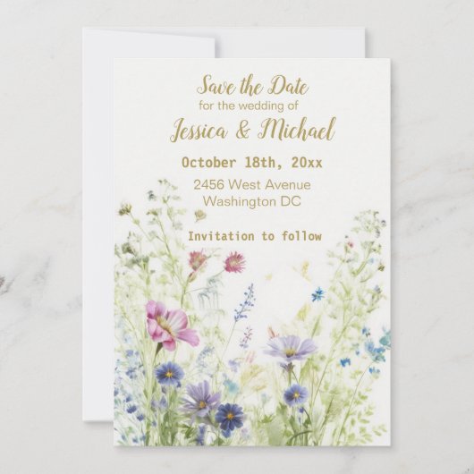 Carte de sauvegarde de date de mariage à fleurs bo (Devant)