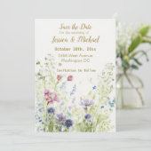 Carte de sauvegarde de date de mariage à fleurs bo (Debout devant)