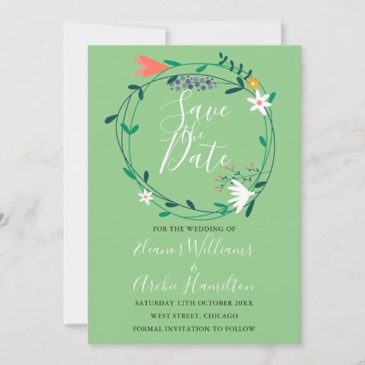 Carte de sauvegarde de date de mariage à la guirla (Devant)