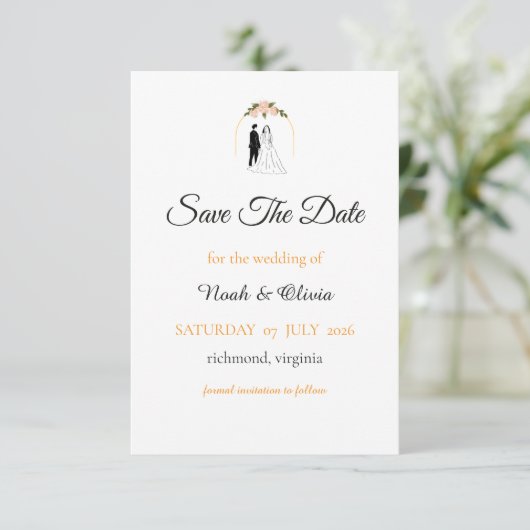 Carte de sauvegarde de date de mariage à script mi (Debout devant)