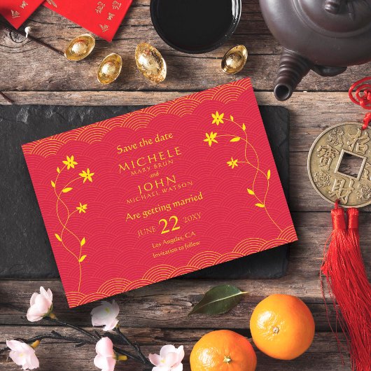 Carte de sauvegarde de date de mariage à thème chi