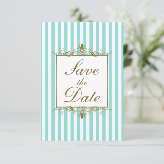 Carte de sauvegarde de date de mariage Aqua, rayur (Debout devant)