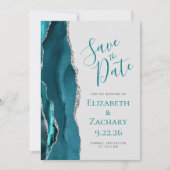 Carte de sauvegarde de date de mariage bleu sarcel (Devant)