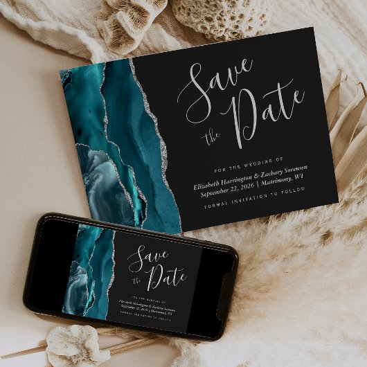 Carte de sauvegarde de date de mariage en agate bl