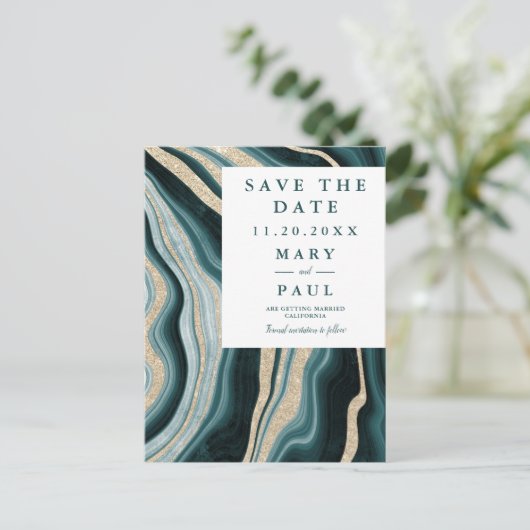 Carte de sauvegarde de date de mariage en marbre d (Debout devant)