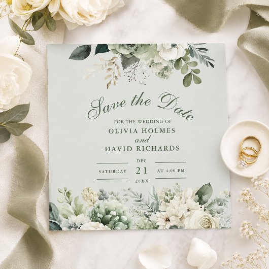 Carte de sauvegarde de date de mariage Fleurie Ver