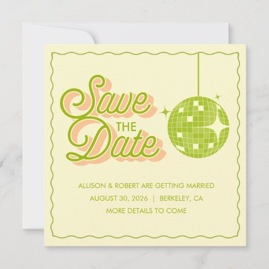 Carte de sauvegarde de date de mariage rétro disco (Devant)