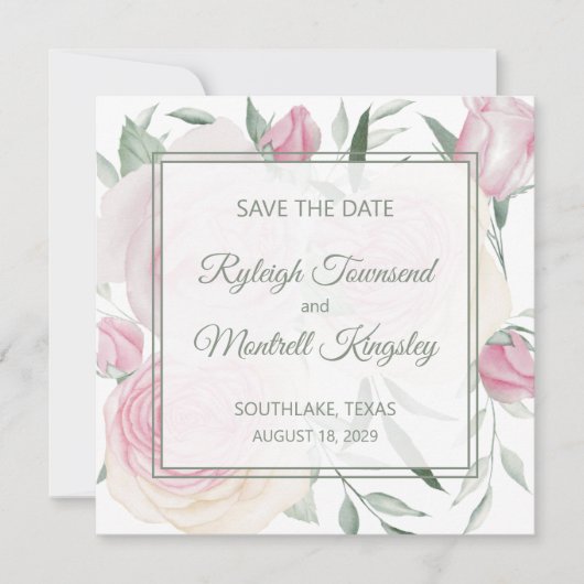 Carte de sauvegarde de date de mariage Rose Rose (Devant)