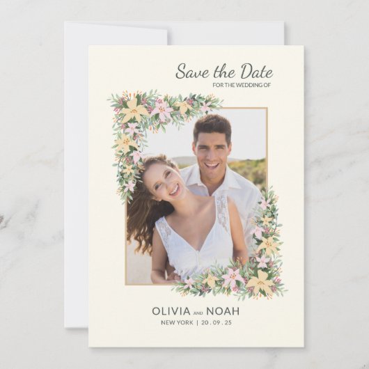 Carte de sauvegarde de date de photo de romance fl (Devant)