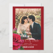 Carte de sauvegarde de date de photo de rose rouge (Devant)