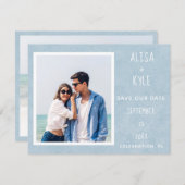 Carte de sauvegarde de date de photo moderne bleue (Devant / Derrière)