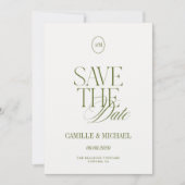 Carte de sauvegarde de date de photo vert olive él (Devant)