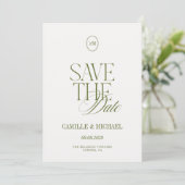 Carte de sauvegarde de date de photo vert olive él (Debout devant)